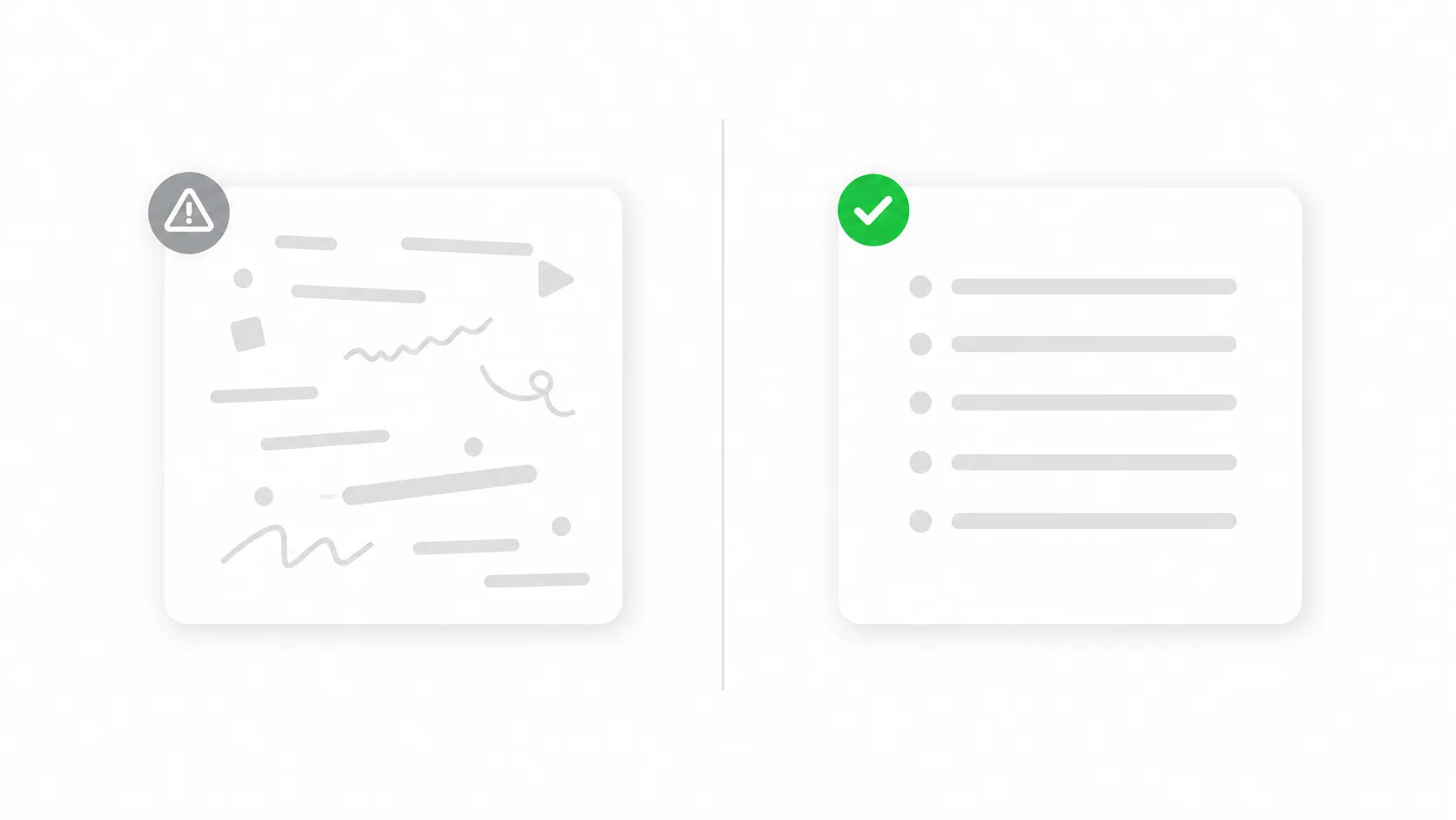 Illustration contrasting a cluttered, hallucinated prompt with a clean, accurate one
